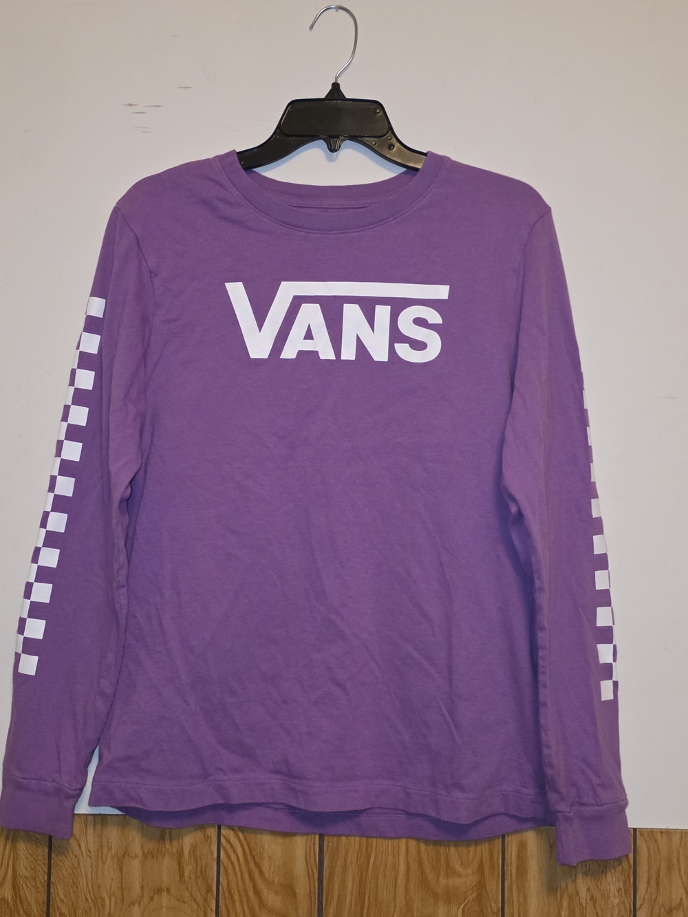 Vans Purple Long Sleeve Tee with White Logo & Sleeve Check